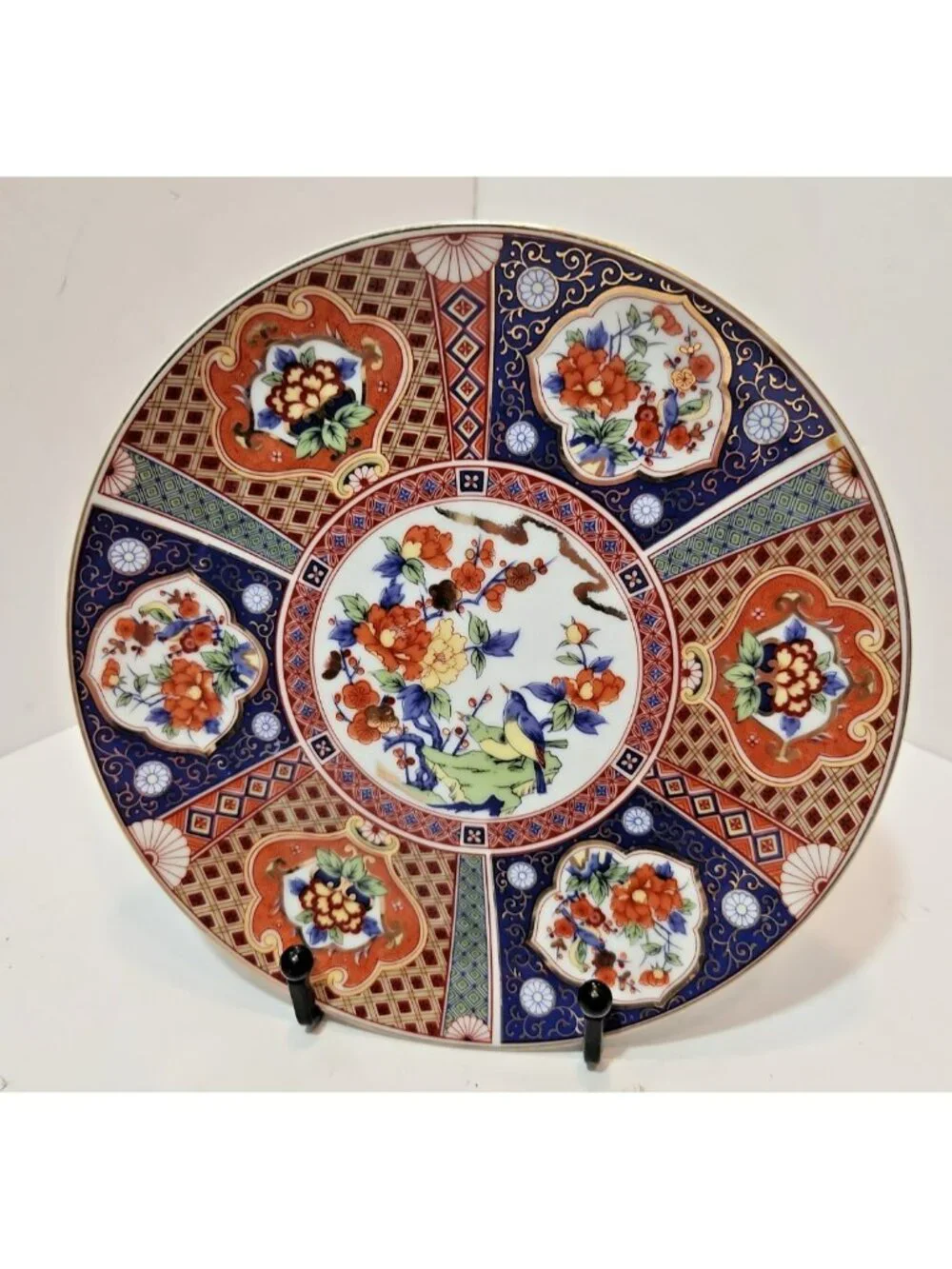 Vtg Heygill Imari Salad Plates Set of 4 Japan Fan Pattern Floral w/Birds Rare - Picture 4 of 10